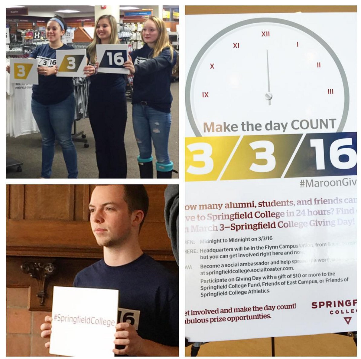 SpfldCollege's tweet photo. Giving Day kicks off as 12:01 a.m.! Get ready to make March 3 count! https://t.co/gWXmhUeQTn #maroongives https://t.co/s0P5kmvcPx