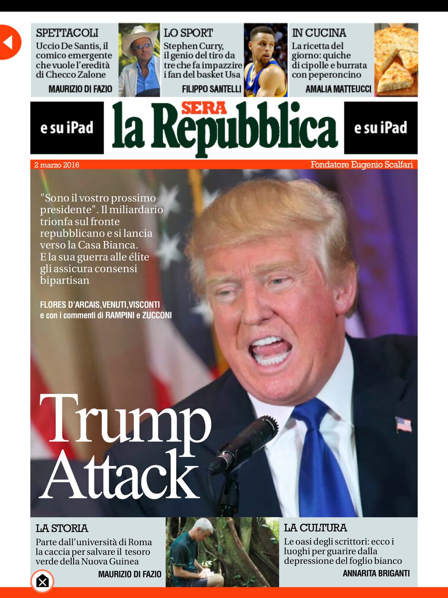 RepubblicaSera's tweet photo. "Sono il vostro prossimo presidente"
#Tump #Attack #rsera https://t.co/ulgqXR8sLe