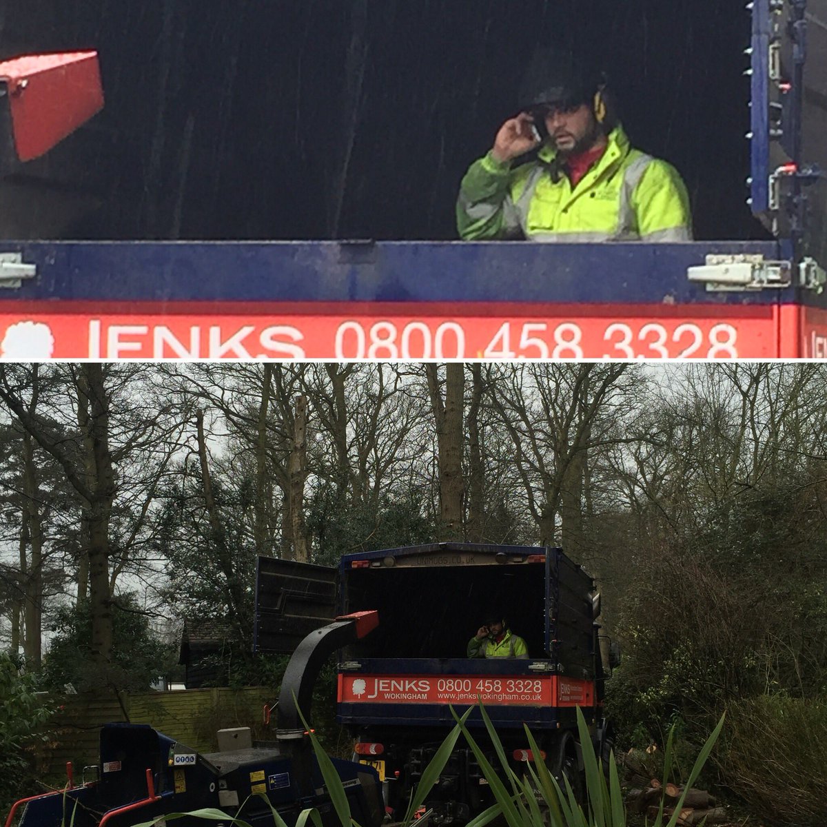 JenksWokingham's tweet photo. Due to the wet weather today, Nathan decided to work in the office! #Arboristproblems https://t.co/pVgAi7REa5