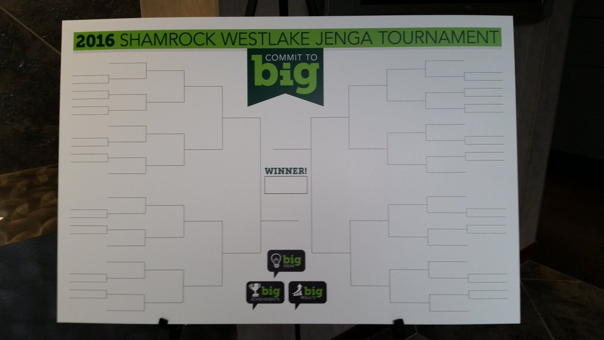 shamrockcompany's tweet photo. It's the #bracket for our giant @JENGA tournament! #CommitToBig! https://t.co/gbsfnd5h0p