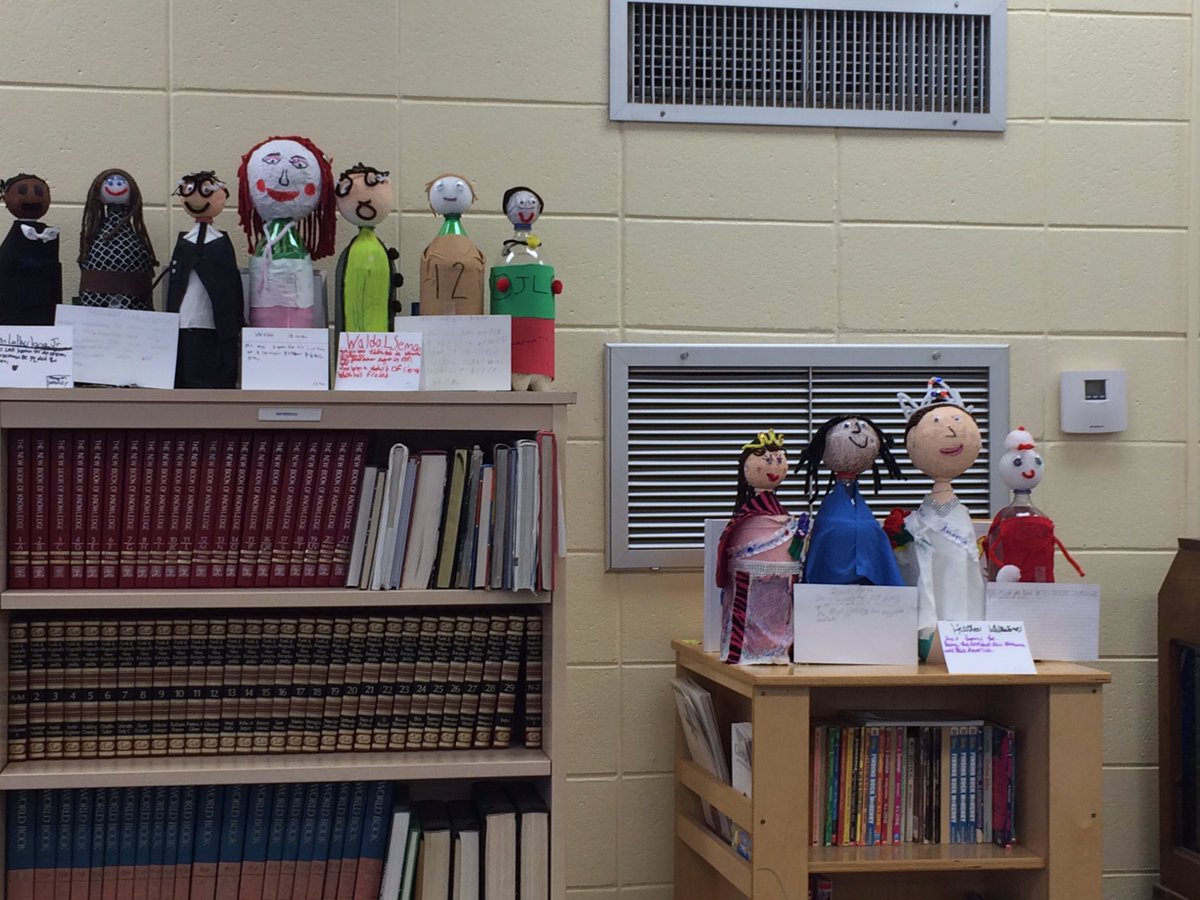 HollyHillElem's tweet photo. 4th grade bottle buddies on display in the library. Great job 4th grade! #ecslearn #hhelearn https://t.co/wKxFc32yKn