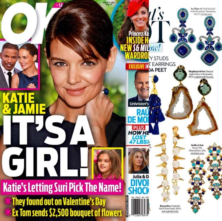 MapletonDrive's tweet image. Look how beautiful the earrings look @okmagazine. Thank you for the amazing feature! #okmagazine #mapletondrive