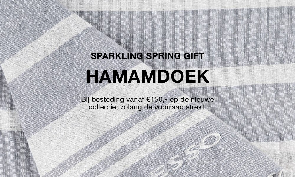 Sparkling spring event!
Je ontvangt een luxe hamamdoek cadeau bij aankoop vanaf €150,- aan Expresso artikelen!