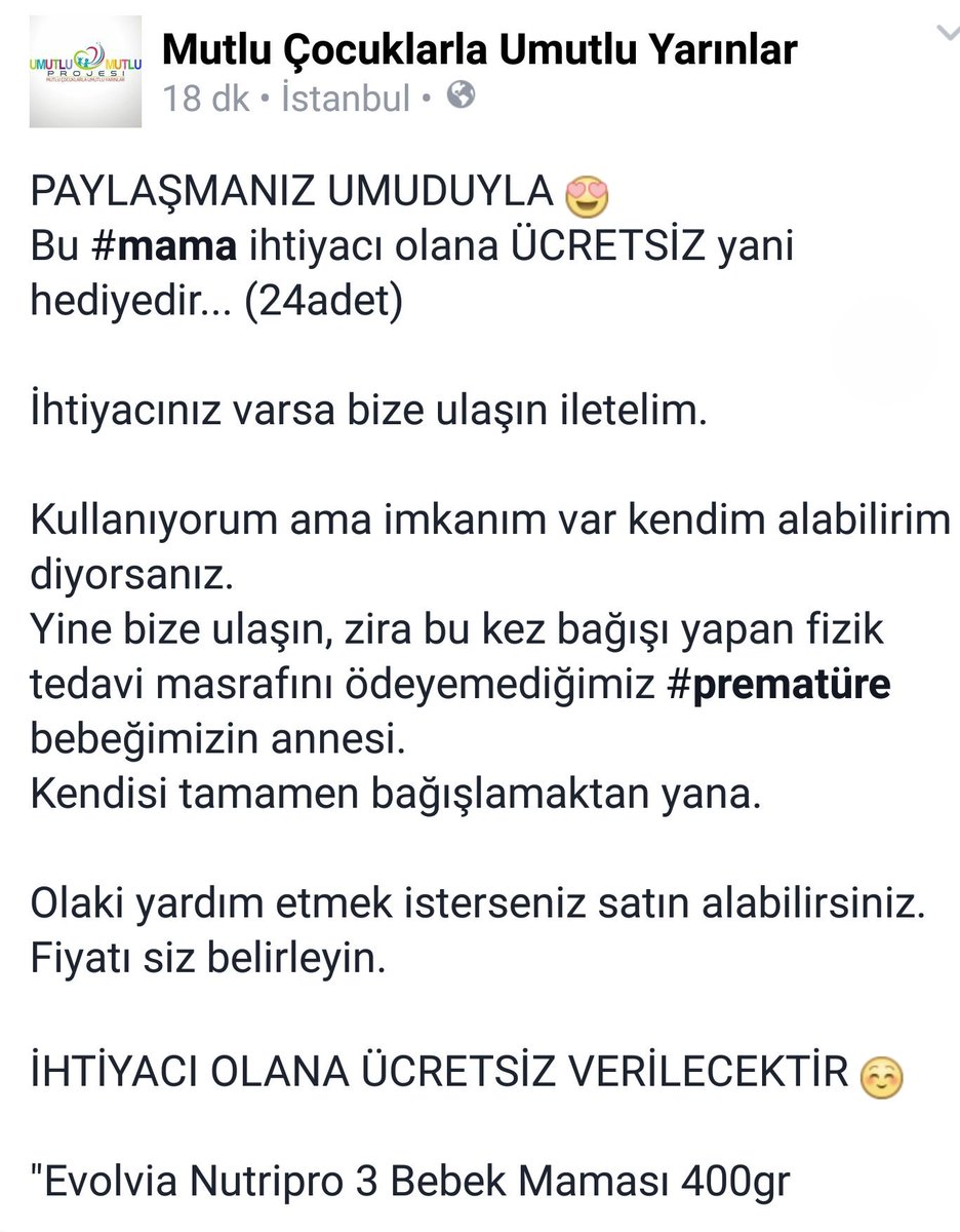 HepUmutluMutlu's tweet photo. Paran yoksa bedava, varsa bağışla ;)
Paylaşır mısınız 😍
#Evolvia #Mama #UmutluMutlu https://t.co/ZKoQf4zuhn