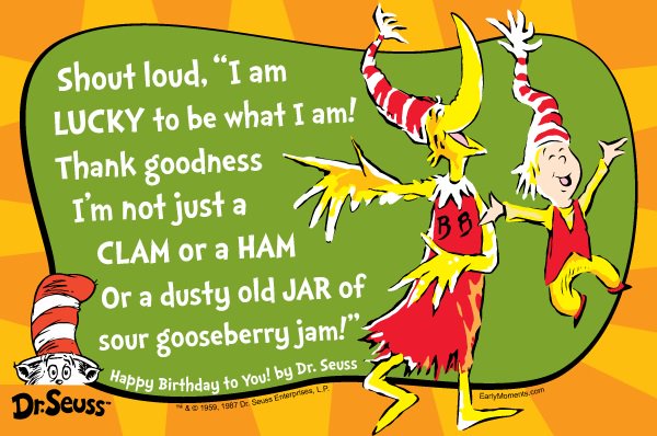 Celebrate Dr. Seuss's birthday, #ReadAcrossAmerica, &amp; yourself - including all you hams, yams, &amp; gooseberry jams!
