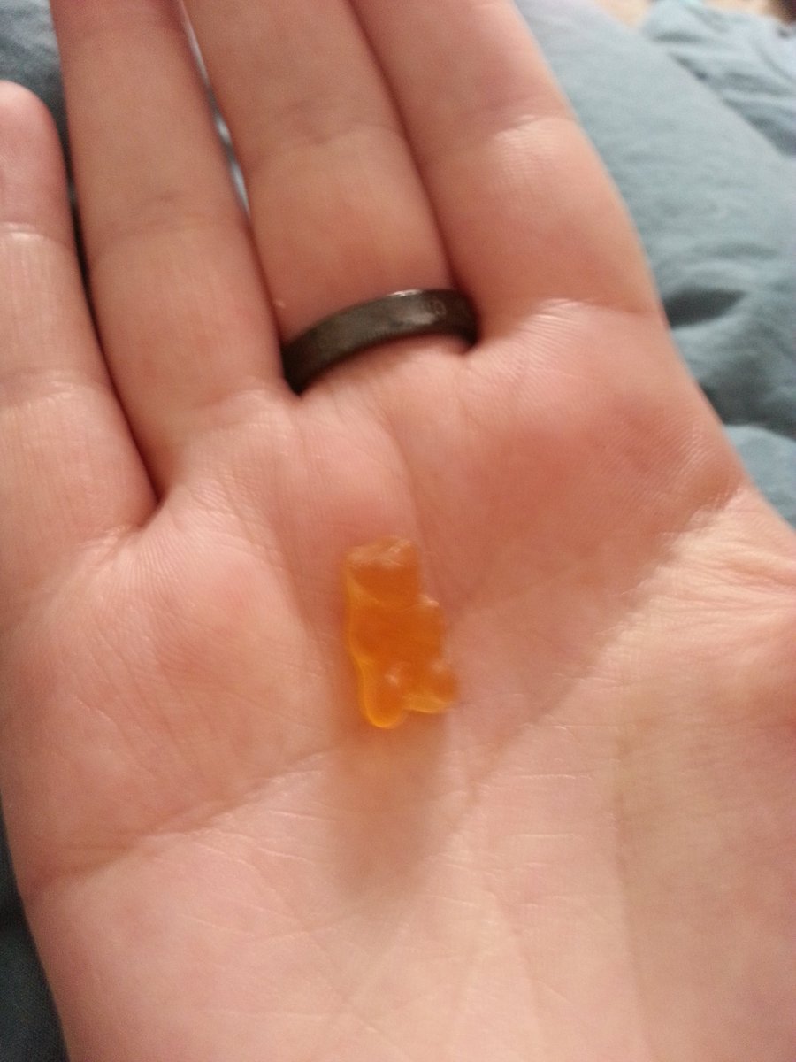 This amused me to no end...I dropped this accidentally in a box years ago, now it's a mini, hard gummy bear.