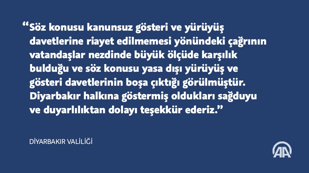 anadoluajansi's tweet photo. Diyarbakır Valiliği: Yasa dışı yürüyüş ve gösteri davetlerinin boşa çıktığı görülmüştür https://t.co/r8OmfXo8G3 https://t.co/E3v3a3aGm6