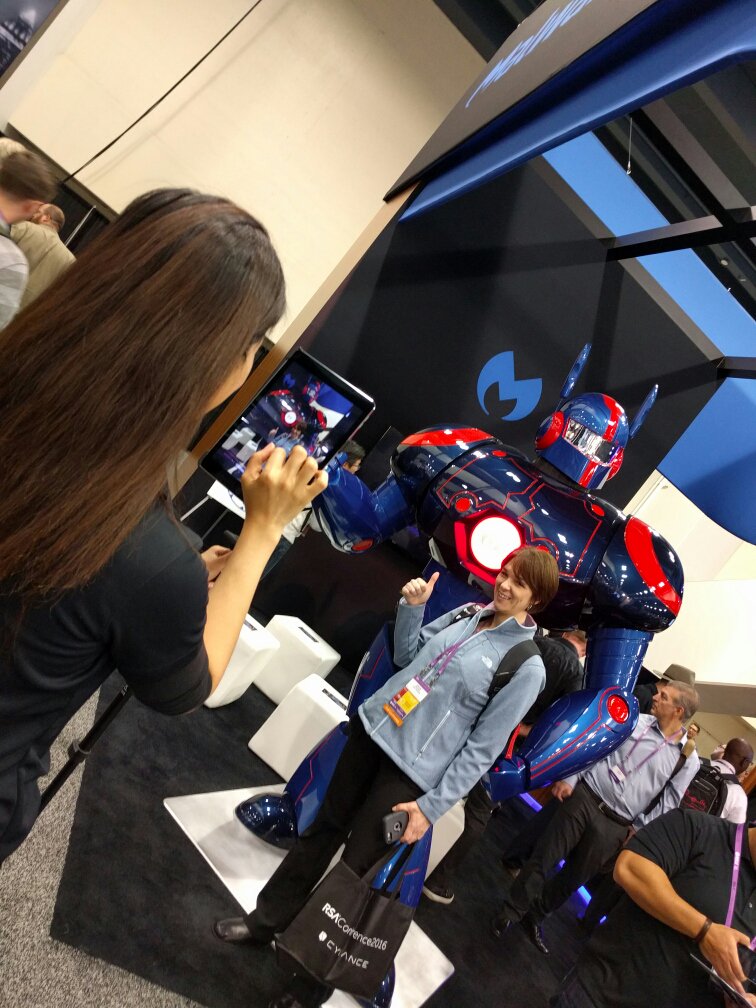 Malwarebytes's tweet photo. Last chance to win an iPad! Head to booth 2345 at #RSAC, pose for a photo with our robot &amp; use #MWBatRSA to enter https://t.co/o5nlBbtaVU