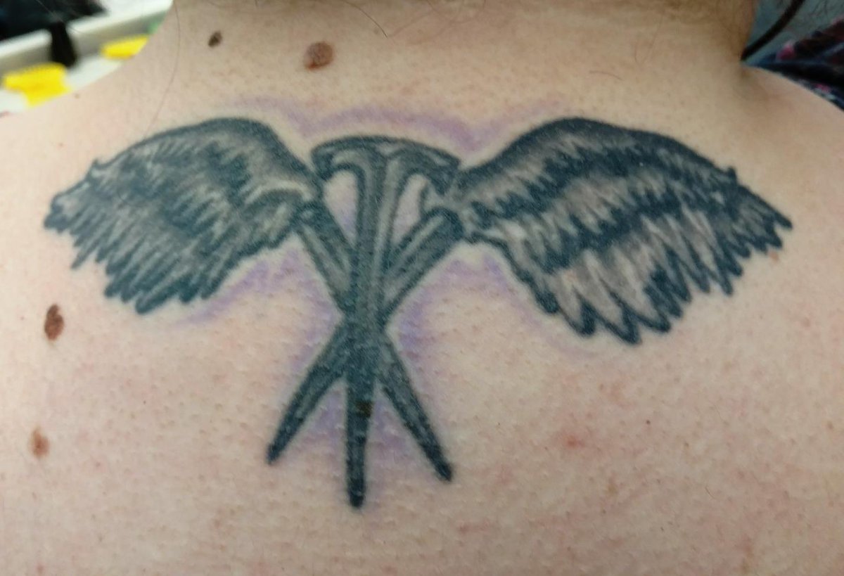 BrentGenito's tweet photo. @McCoolMichelleL Photo of my fiance's tattoo.  He may never know it, but he's been her guardian angel. https://t.co/tB1kiYbzuy