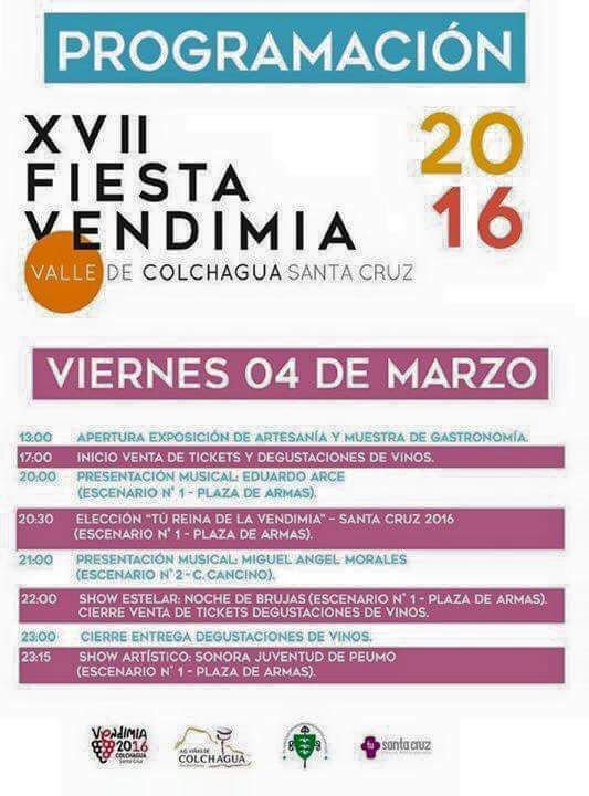 CannabisED_CL's tweet photo. Amigos, estaremos en la XVII Fiesta de la Vendimia de Santa Cruz. Aquí la programación del evento. https://t.co/aphJugpaHJ