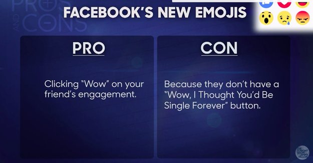 BuzzFeed's tweet photo. Jimmy Fallon’s pros and cons of the new Facebook reactions are everything https://t.co/980SEVxhqR https://t.co/1gSIEqeB3A