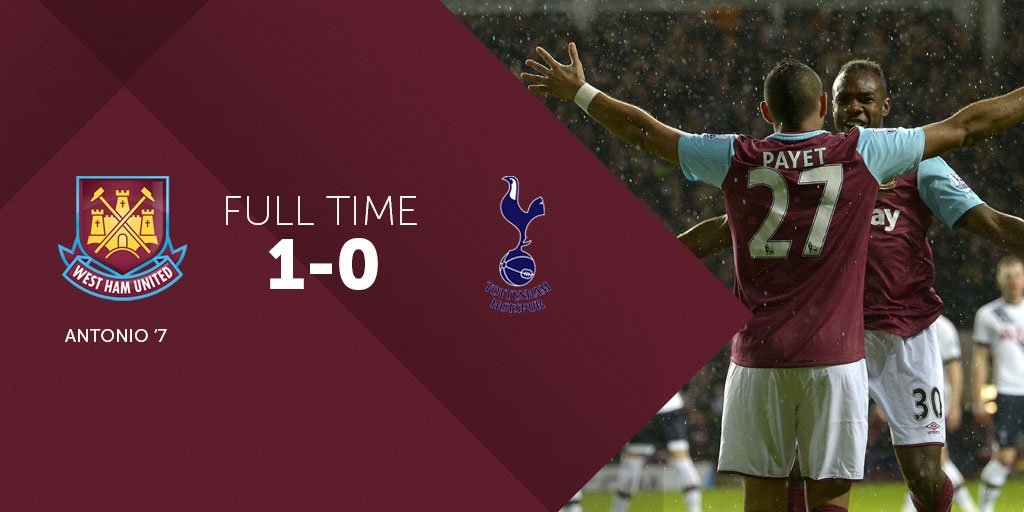 WestHam's tweet photo. FT: #WHUFC 1-0 #THFC #WHUTOT #COYI https://t.co/v6uEQJcyPI