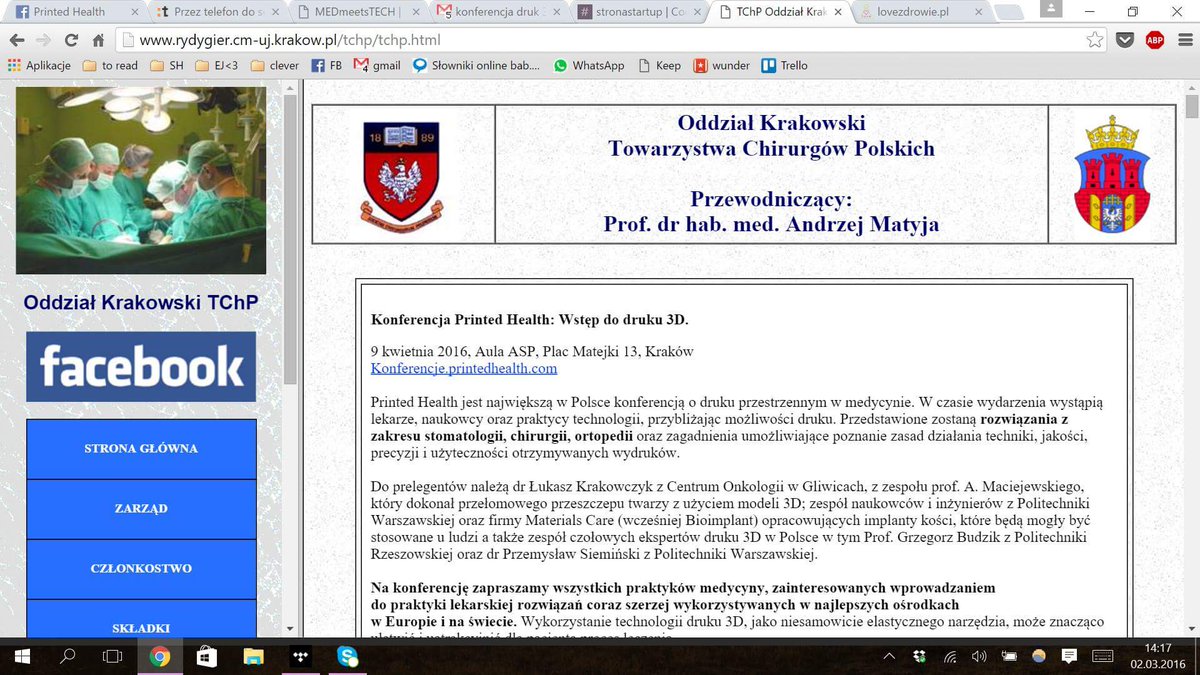 Informujemy, że Krakowski Oddział Towarzystwa Chirurgów Polskich pisze i zaprasza #PH! Bardzo się cieszymy!