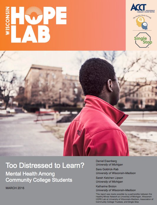 jedfoundation's tweet image. New report: Too Distressed to Learn? #MentalHealth Among #CommunityCollege Students: bit.ly/24C6mqA.