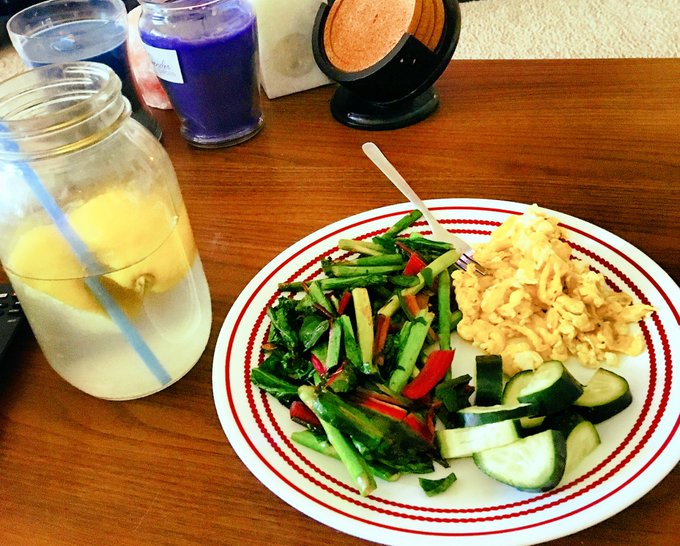 Post workout breakfast! 💪🏼 Eggs, saut&eacute;ed asparagus, mustard greens, rainbow chard, and chili lime cucumber<a href="/tag/oops"class="tags"><span>#oops</span></a><a href="/tag/sage"class="tags"><span>#sage</span></a>