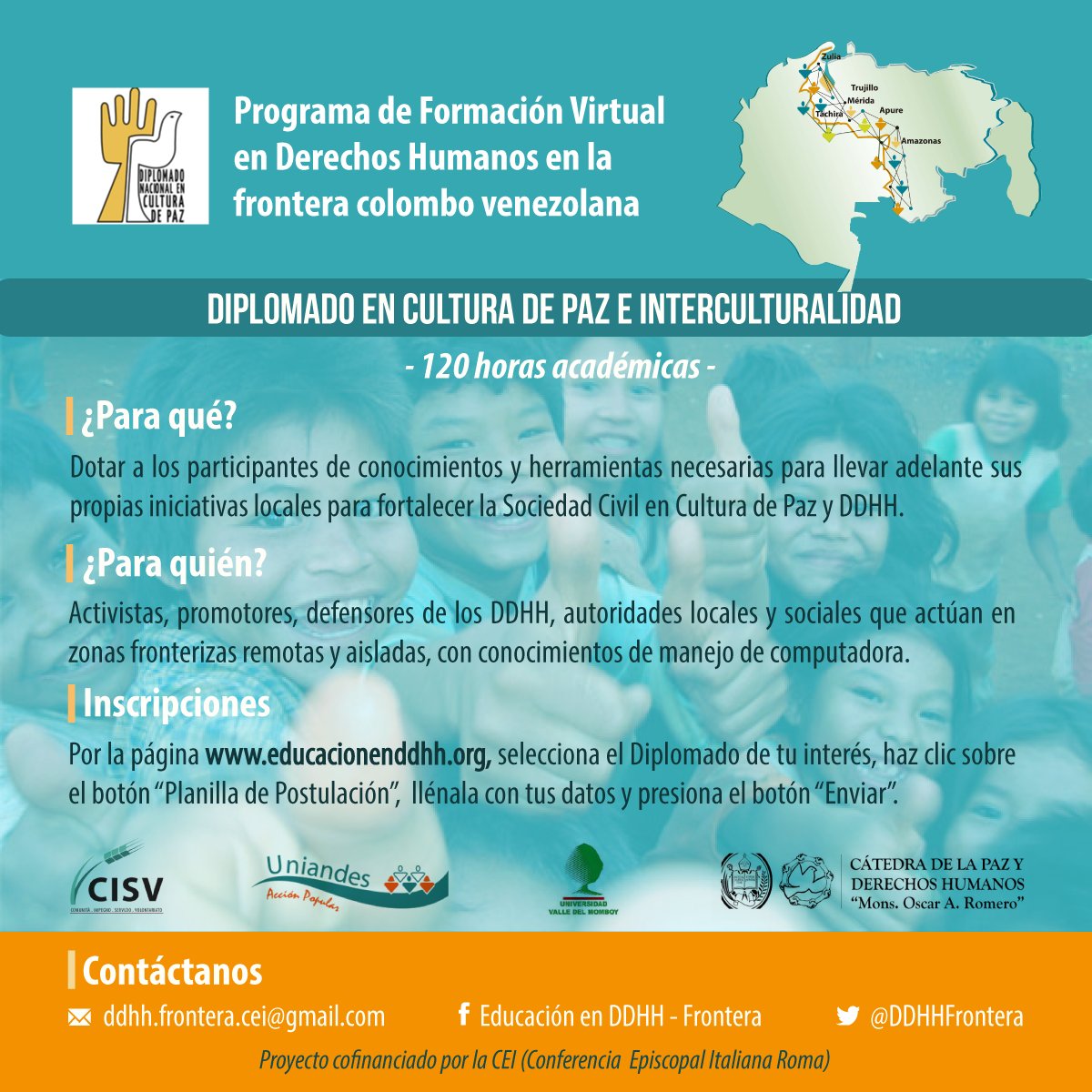 DDHHFrontera's tweet image. Inscríbete en nuestro diplomado "Cultura de paz e interculturalidad"

Hazlo, desde aquí ow.ly/Yhr23