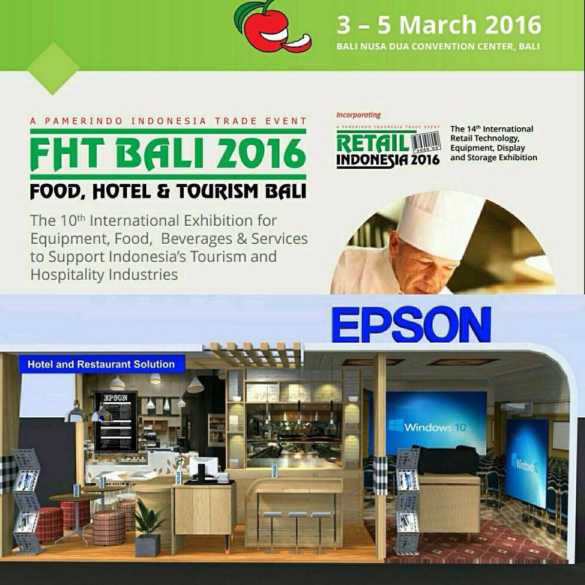 EpsonIndonesia's tweet photo. Epson hari ini ambil bagian di pameran Food, Hotel, & Tourism #FHTBali2016. https://t.co/maJScnqAge