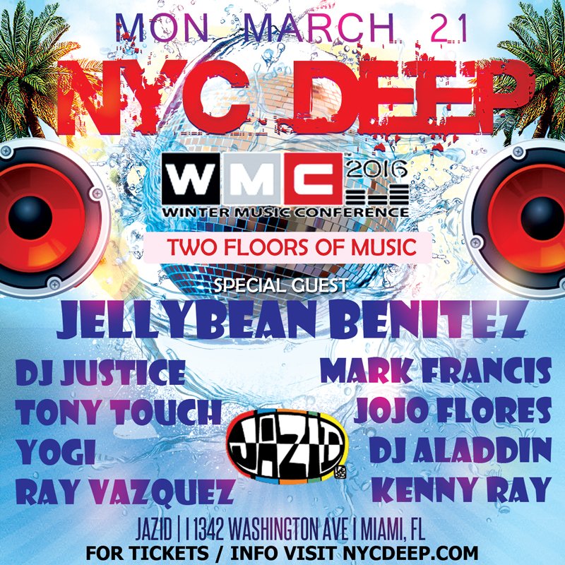 djjustice's tweet photo. NYC Deep WMC Throwdown.. Mon Mar 21! #TonyTouch #JellybeanSoul #NYCDeep #WMC #WMC2016 #ultramusicfestival2016 https://t.co/EL9XqK4U48