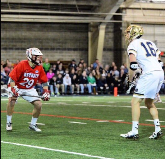 Warrior vs Warrior! Rice alums '15 Bo Pickens <a href="/UDMLAX/">Detroit Mercy MLAX</a> vs '13 <a href="/SergPerkovic/">Sergio Perkovic</a> <a href="/NDlacrosse/">Notre Dame Lacrosse</a>.