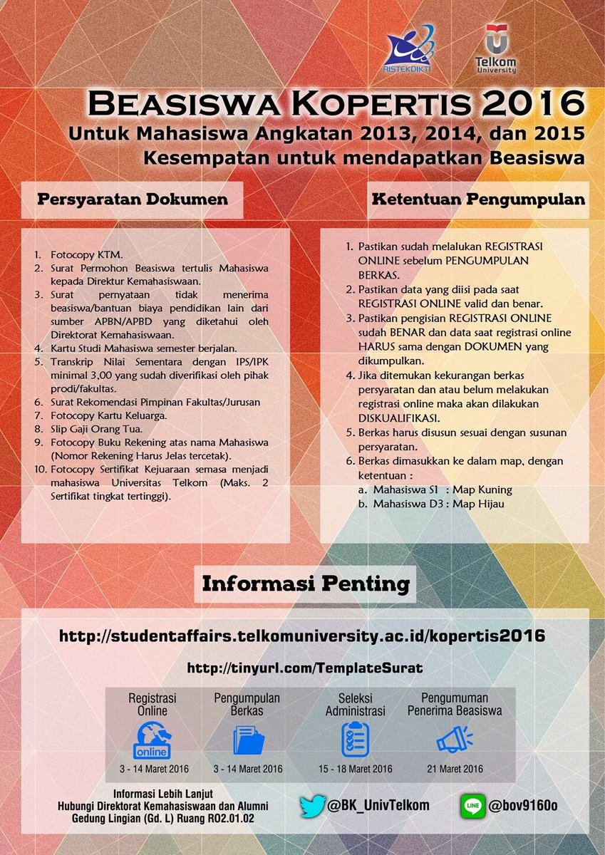 Informasi beasiswa kopertis 2016 untuk mahasiswa Telkom University khusus angkatan 2013, 2014, dan 2015