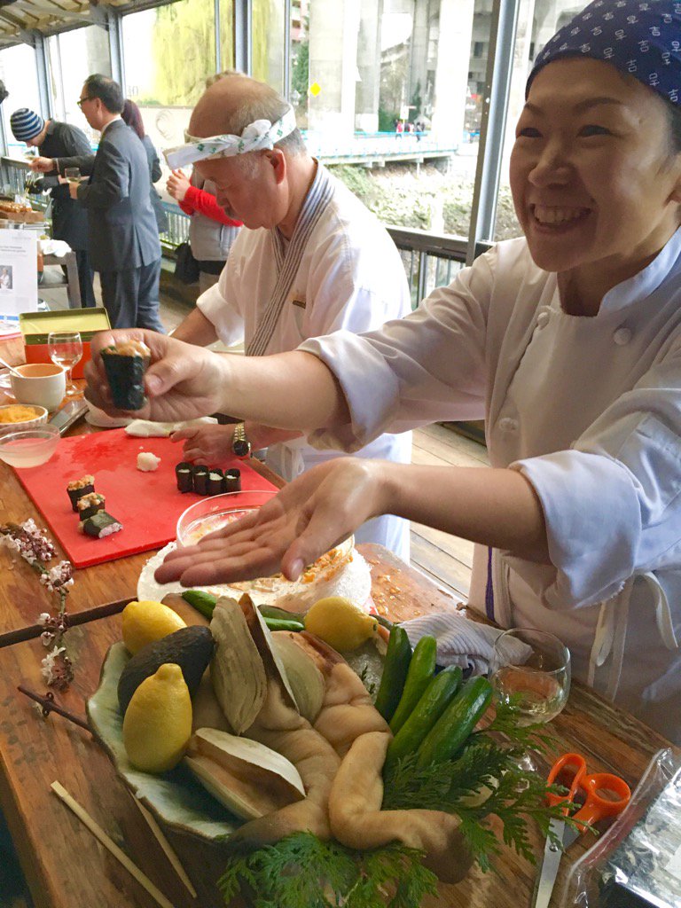 hmcgillivray's tweet photo. The master at work! @TojosRestaurant serving geoduck at 2016 BC Shellfish &amp; Seafood Festival launch #BCShellfest https://t.co/OiZiXiCg27