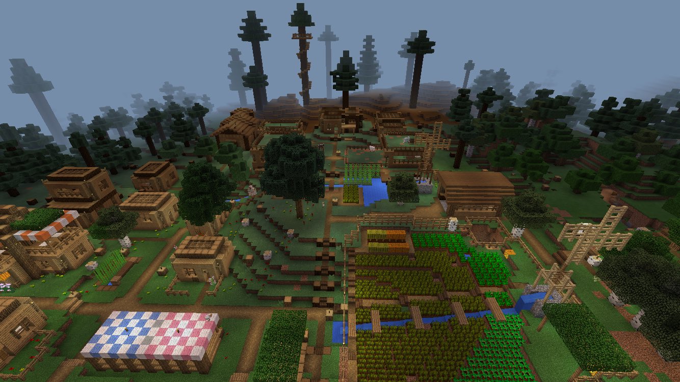 おもち 材木置き場と植林場を作って村いい感じになってきた Minecraft マイクラpe T Co Gkng8h5hdg Twitter