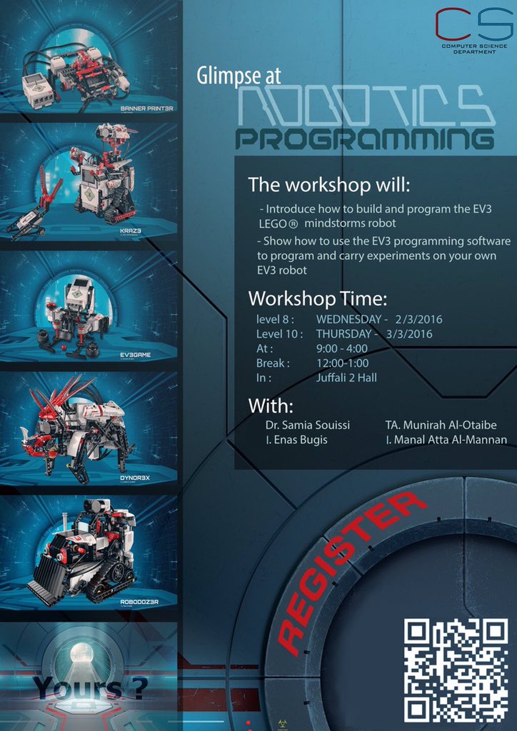 موعدنا اليوم الخميس باْذن الله دورة #برمجة_الروبوت لشطر الطالبات.
#جامعة_ام_القرى
#uqu_cs
#robotics
#روبوت