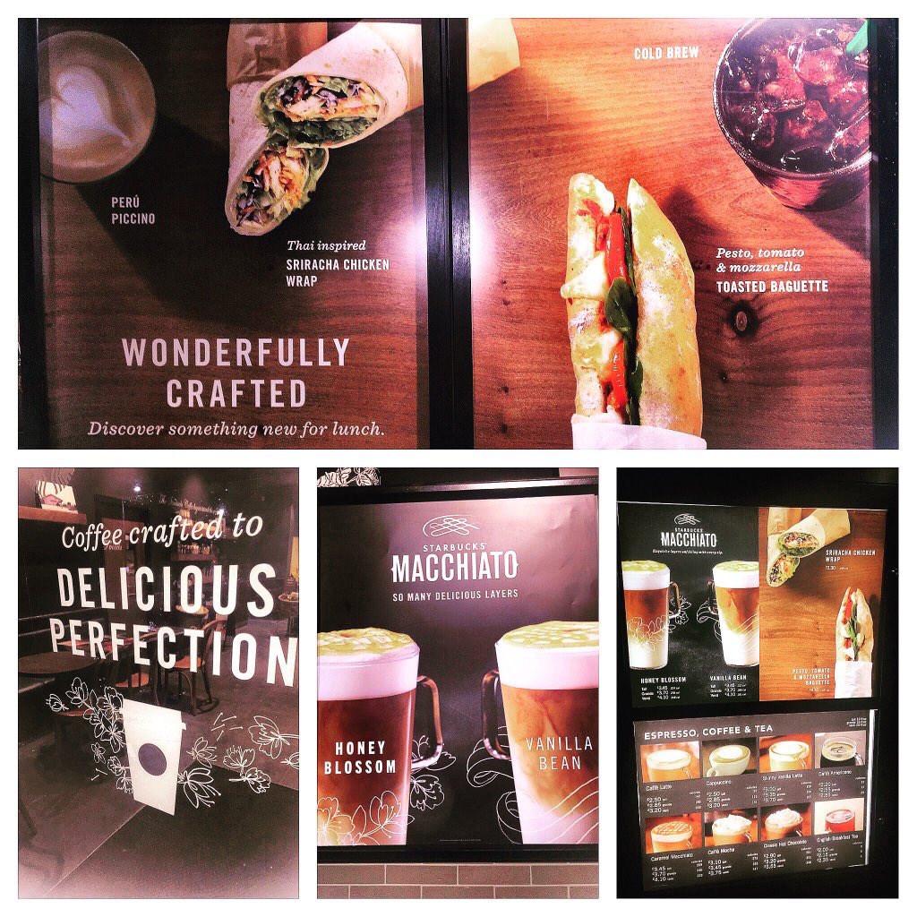 Starbucks5ways's tweet photo. Our new food menu launches today. We also have an offer on our new macchiato range. Buy 3 get one free. https://t.co/WKSlhMXc9y