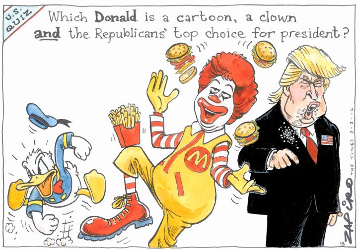 <a href="/zapiro/">Zapiro</a> cartoon 3 March 2016 <a href="/TimesLIVE/">Times LIVE</a> on USA Republicans' top choice for president-bit.ly/160303tt