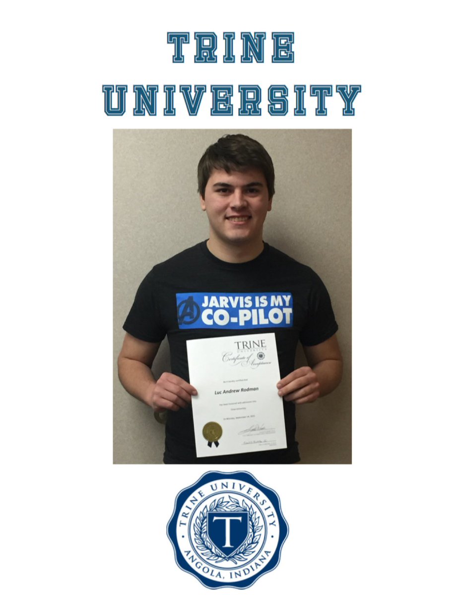 blazerguidance's tweet photo. EHS would like to congratulate Luc Rodman on being accepted to Trine University.  Great job LUC!!!! https://t.co/FJAKbJx2fk