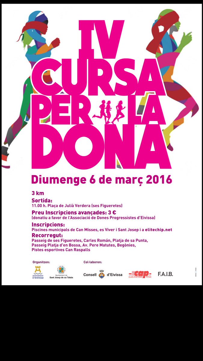 SJosepEnForma's tweet photo. Dones d'Eivissa!Diumenge no us podeu perdre la vostra cursa.Una cursa que serà una gran festa per tots!#esportfemení https://t.co/6Db9IwPDBJ