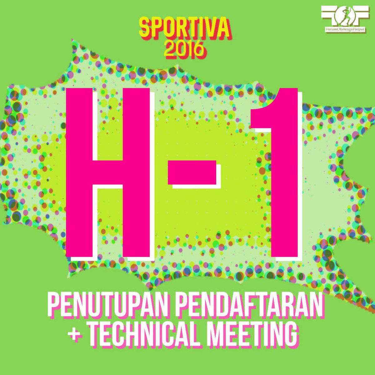 H-1 SPORTIVA!!
Jangan lupa, BESOK pendaftaran dan pembayaran terakhir + TM di Ruang 11 jm 10.00 wib!!