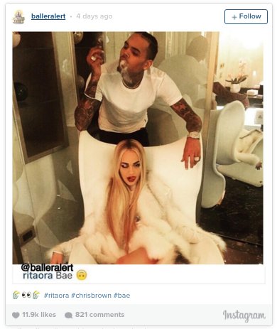 CapitalOfficial's tweet photo. So do we think Rita Ora &amp; Chris Brown are a thing? Rita captioned this insta 'Bae' but then deleted 👀 - @ant_man_go https://t.co/r8yk3wXv0l