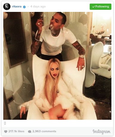 CapitalOfficial's tweet photo. So do we think Rita Ora &amp; Chris Brown are a thing? Rita captioned this insta 'Bae' but then deleted 👀 - @ant_man_go https://t.co/r8yk3wXv0l