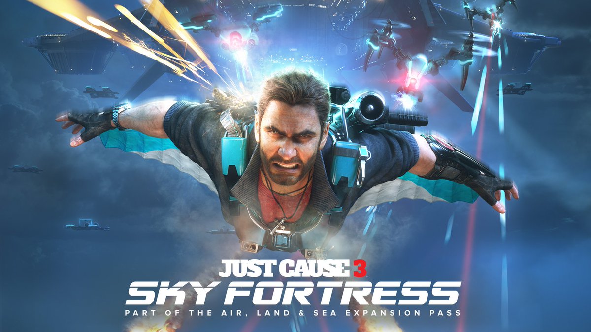 justcause's tweet image. SKY FORTRESS available on March 8th for AIR, LAND AND SEA Expansion Pass holders and on general sale on March 15th