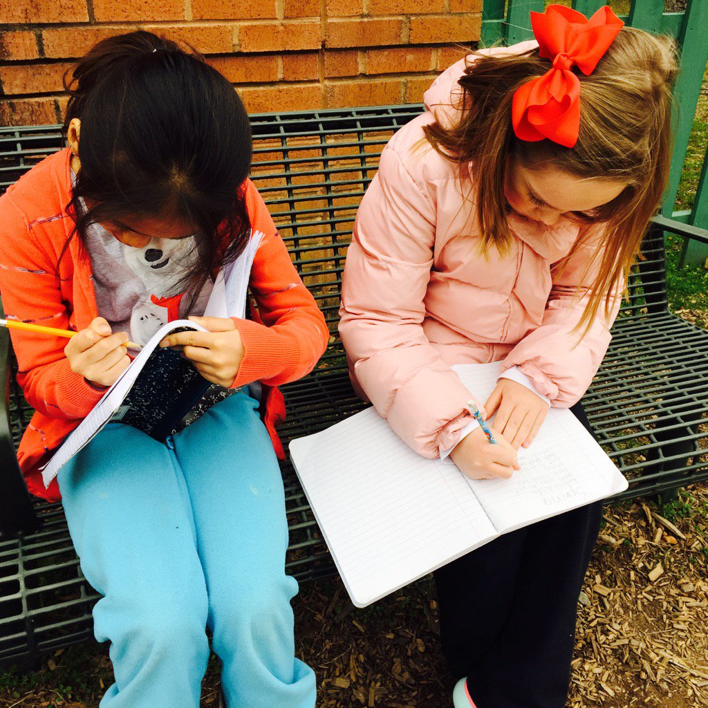 Our poets - finding recess inspiration and writing about it, just because! I love this!@ShakeragElem