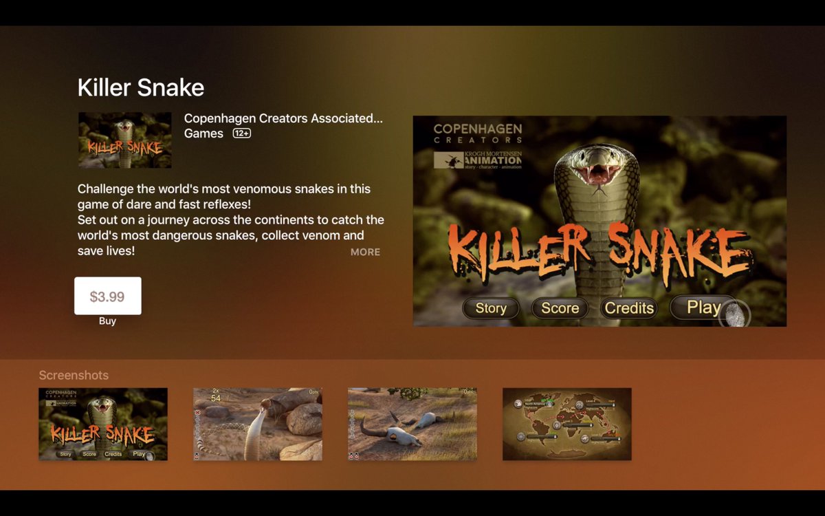 CPHcreators's tweet photo. Hear the rattle? #KillerSnake is now out on #AppleTV.  
Scared of #snakes - or do you #dare to check it out? #dkgame https://t.co/FRzFCoJkg2