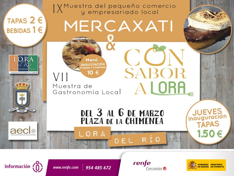 Renfe's tweet photo. Desde hoy, #Mercaxati en #LoradelRío. Disfuta hasta el domingo de lo mejor de la gastronomía local #CercaníasSevilla https://t.co/7M3riwBenk