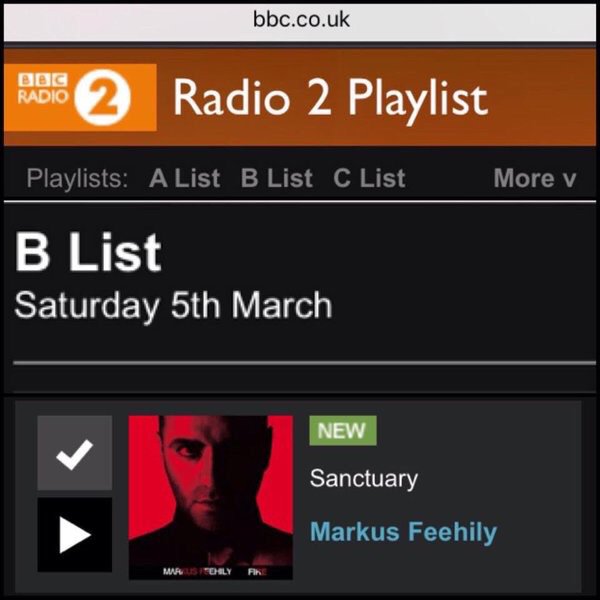 So happy to see my new single 'Sanctuary' has gone straight onto the <a href="/BBCRadio2/">BBC Radio 2</a> playlist! Tune in to hear it soon!