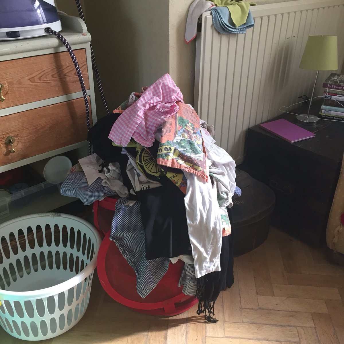 In my #keepingitreal series. This is the to be ironed pile #springcleaning #laundry #familychaos