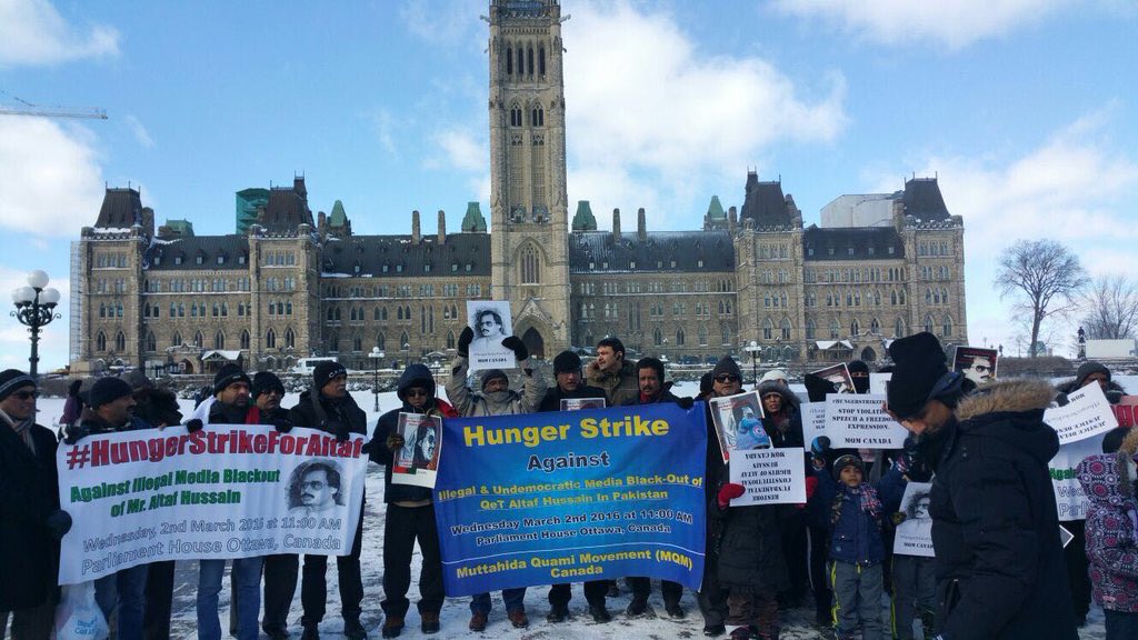 90shahidAlam's tweet photo. #MQM held #HungerStrikeForAltaf in -10°C temperature against illegal media ban at Parliament House, Ottawa, #Canada https://t.co/Grglk3qFZk