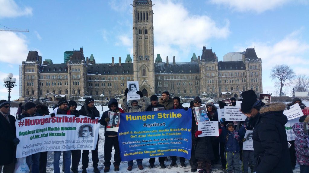 90shahidAlam's tweet photo. #MQM held #HungerStrikeForAltaf in -10°C temperature against illegal media ban at Parliament House, Ottawa, #Canada https://t.co/Grglk3qFZk