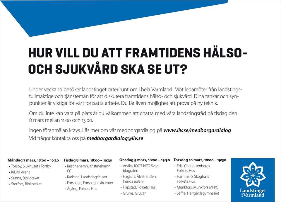 UGellerstedt's tweet photo. Passa på att nästa vecka tycka till om framtidens hälso- och sjukvård i Värmland. #livpol #hälsosjukvård #tycktill https://t.co/bwEcxGCSR7