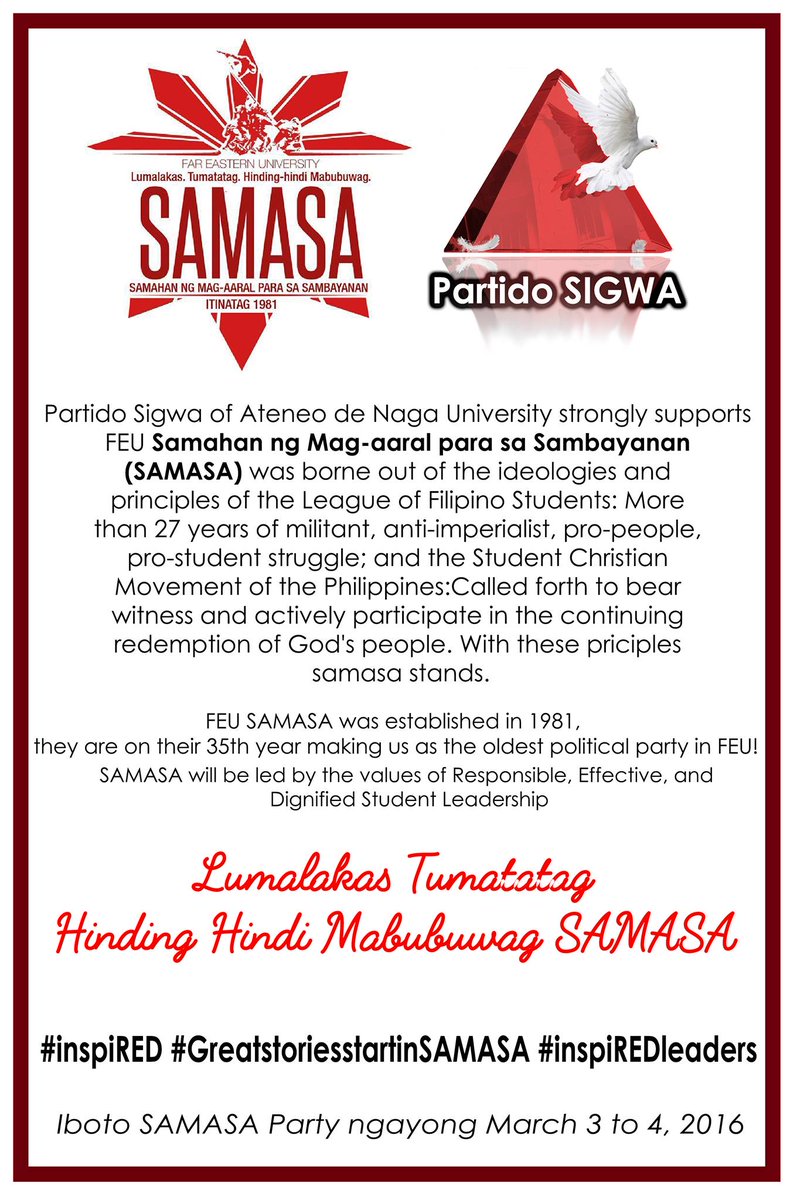 theEDviser's tweet photo. SIGWA supports #FEUSAMASA as they lead by the values of Responsible, Effective and Dignified Student Leadership! πΊπ https://t.co/45bthZO4An