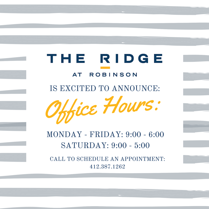 RidgeAtRobinson's tweet photo. We have office hours! #PittsburghApartment #ApartmentHunting #RidgeAtRobinson https://t.co/petERtiZUE
