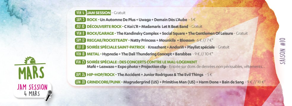 LePubADK's tweet photo. ► #MARS AU PUB ADK ! ◄ 
@DDLAofficial / #NattyPrincess / @Hypno5e / #Mafé / #TheAccident / @magrudergrind https://t.co/Jwq1hxjRJo