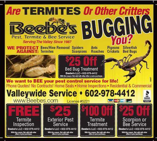 BeebeBees's tweet photo. Take advantage of these #coupons from #BeebesPestControl 602-978-4412 https://t.co/e2yIJnPHDJ https://t.co/ny2a2Vb0lI