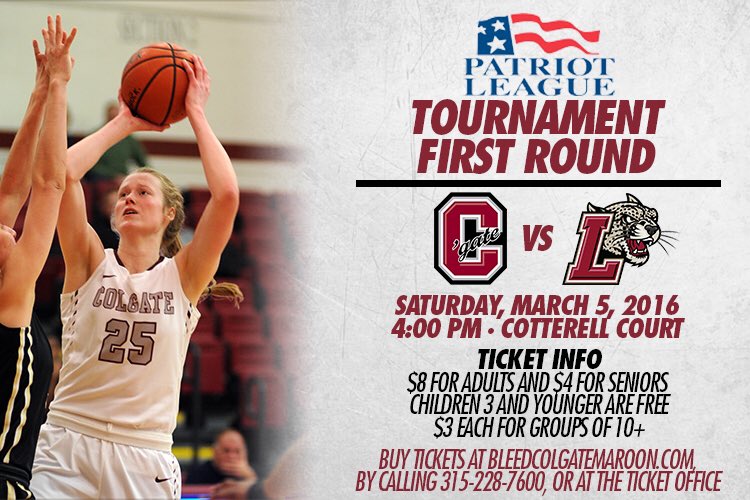 ColgateWBB's tweet photo. Come support us as we open at home in the first round of the Patriot League tournament on Saturday! #foecwbb https://t.co/ymr6dSb4Nu