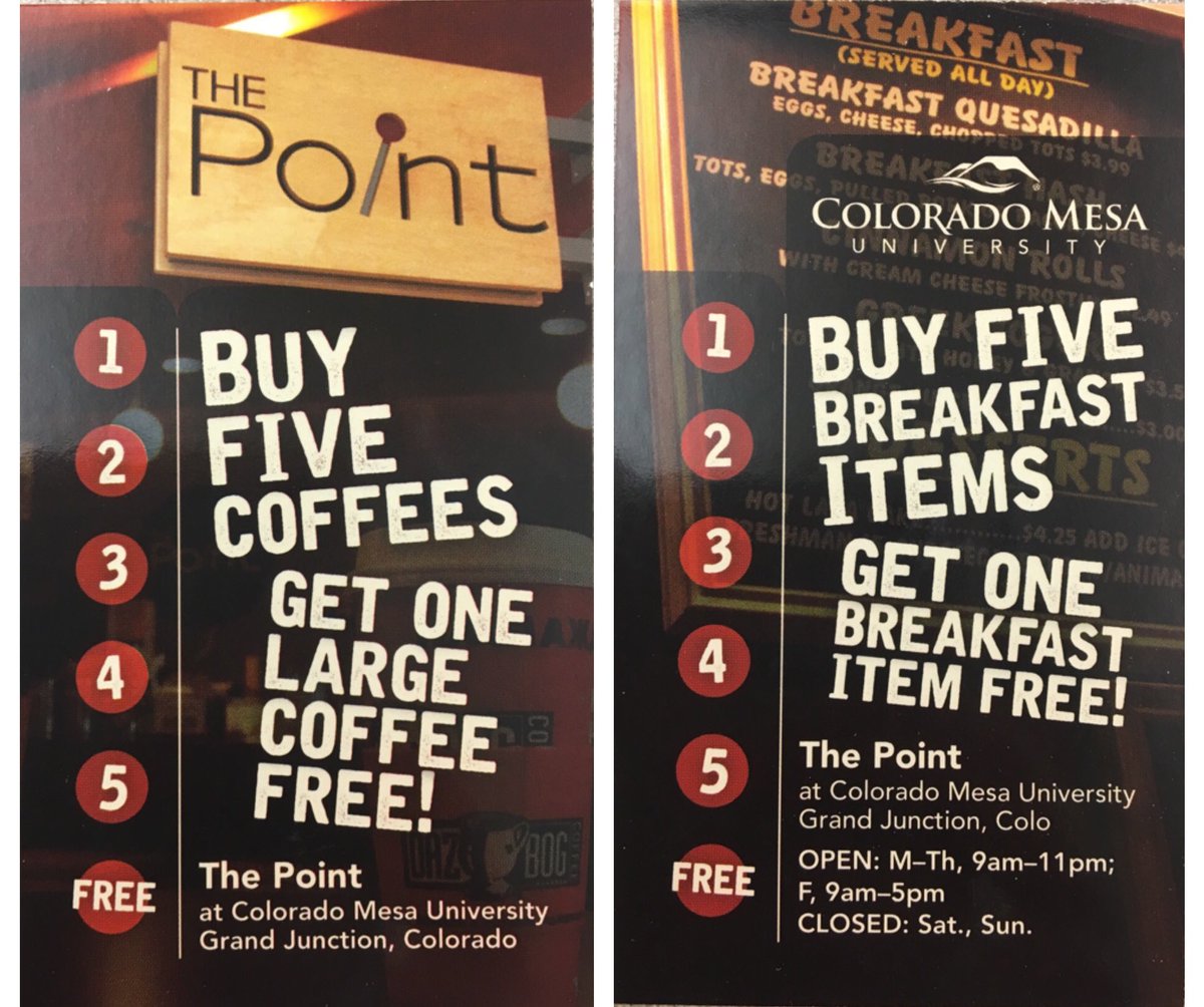 thepointcmu's tweet photo. New coffee and breakfast punch cards! Buy 5 get one FREE https://t.co/hxQHbdjitg