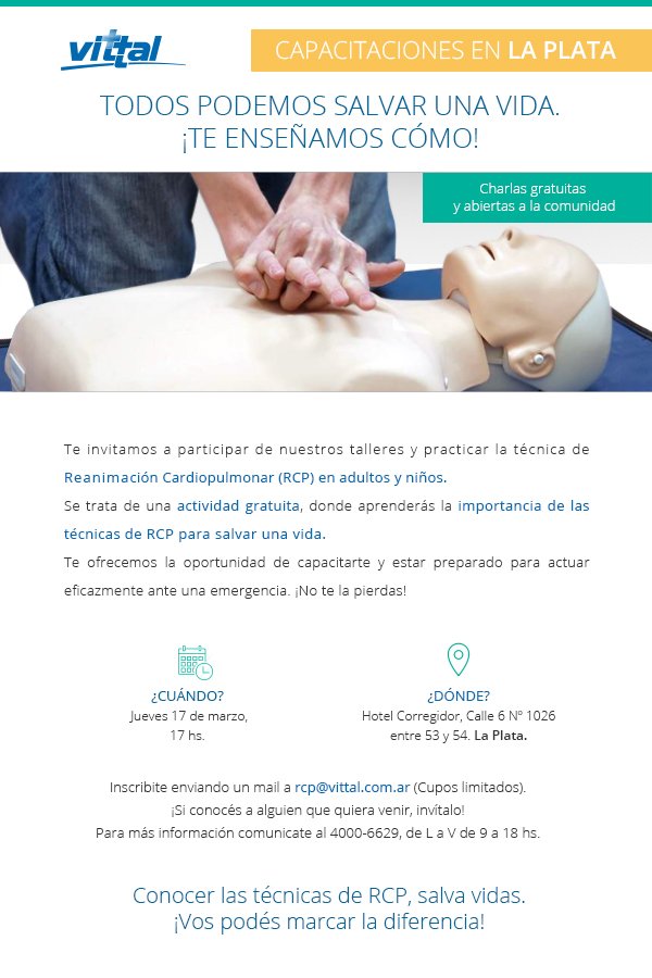 Fundacionvittal's tweet photo. Te invitamos a conocer las técnicas de RCP. No te pierdas esta charla abierta y gratuita en La Plata. Te esperamos! https://t.co/eBBYRQYuiD